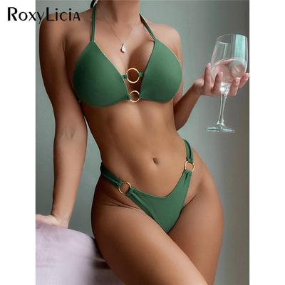 Sexy Halter Bikini Push Up Swimsuit Female Swimwear Women Two-pieces Bikini Set With Bra Cup Bather Bathing Suit Swim Lady