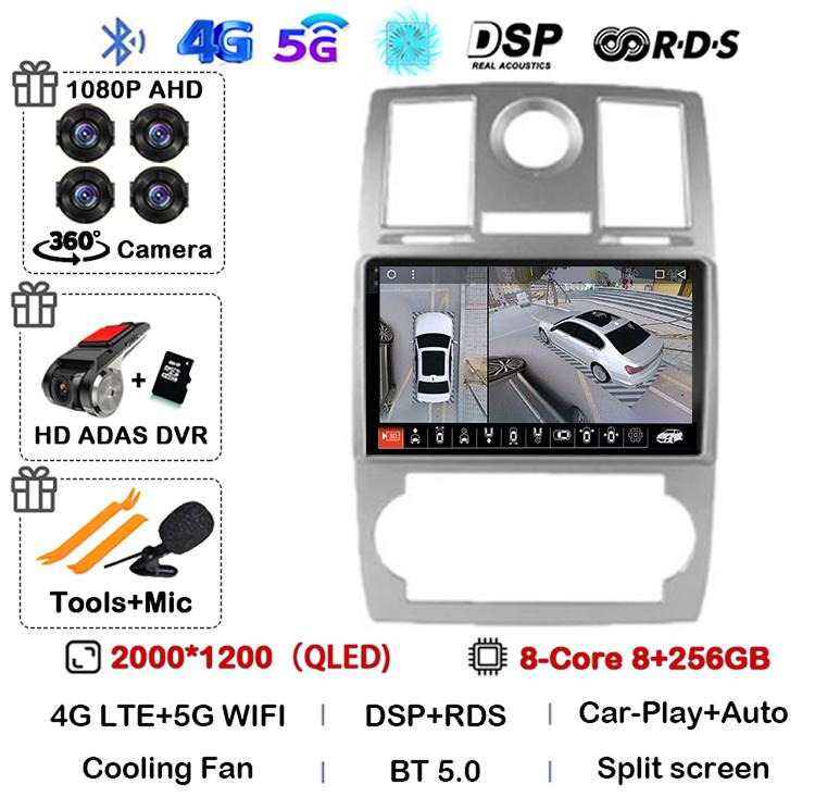 Android 14 Auto Carplay 4G+WIFI For Chrysler Aspen 300C 2004 2005 2006 2007 2008 Multimedia Video Player Car Radio GPS Stereo BT