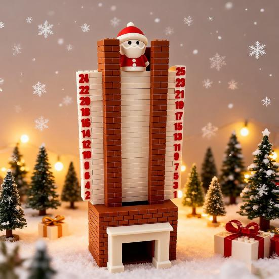 Santa Advent Calendar 3D Santa Claus Down The Fireplace Christmas Countdown Ornament with Sliding Design for Holiday Tabletop Decoration