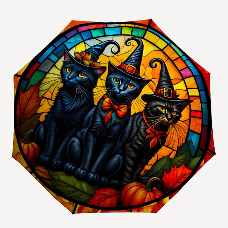 

1pc Witchcraft Cats Fashionable Automatic Opening/Closing Folding Umbrella with 8 Bones, Windproof Portable, Daily Use213