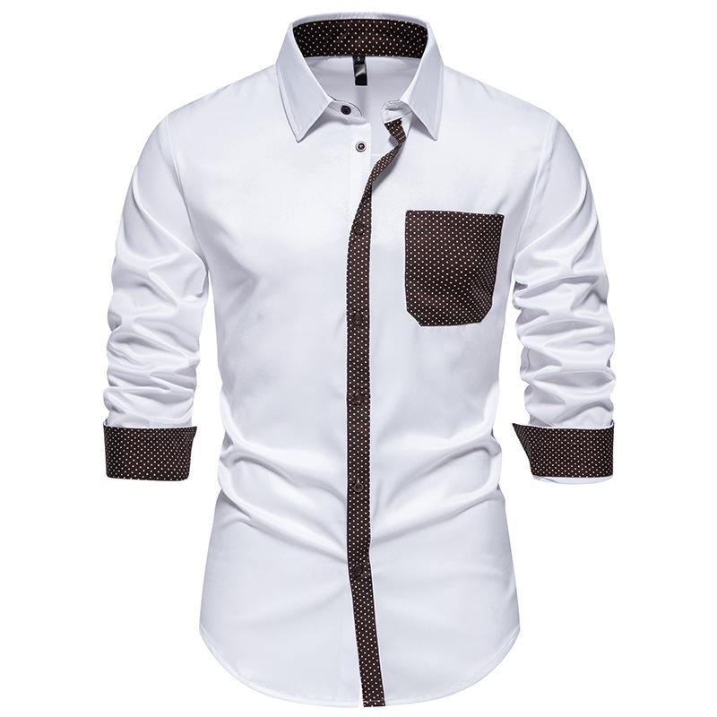 Casual Long-sleeved Shirt Men's Triangular Collar Contrasting Long-sleeved Shirt