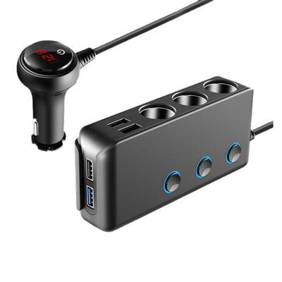 TR30 Auto-Zigarettenanzünder-Splitter: 3 Steckdosen, 4 USB-Anschlüsse, Unabhängige Schalter, QC3.0 Schnellladung, 120W, Spannungsanzeige