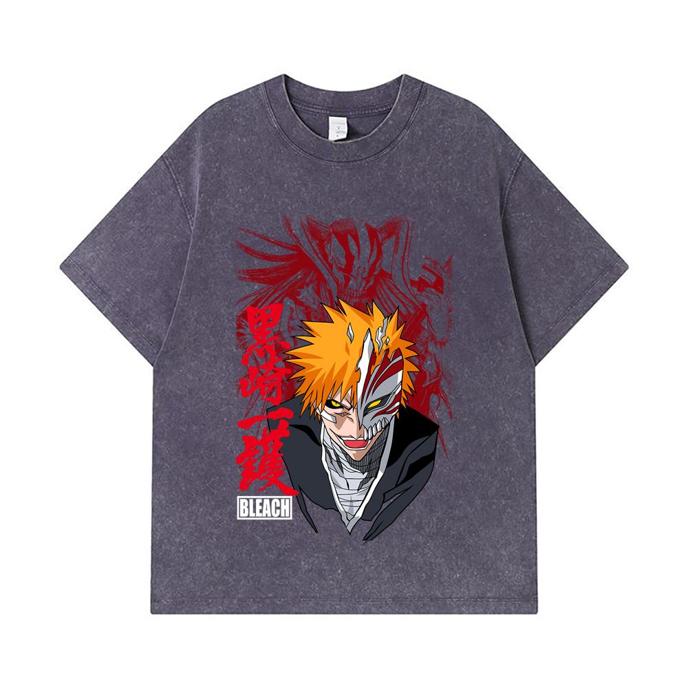 275 GSM Washed T-shirts 100% Cotton Bleach V1 Ichigo Print Unisex Heavy Cotton T Shirt