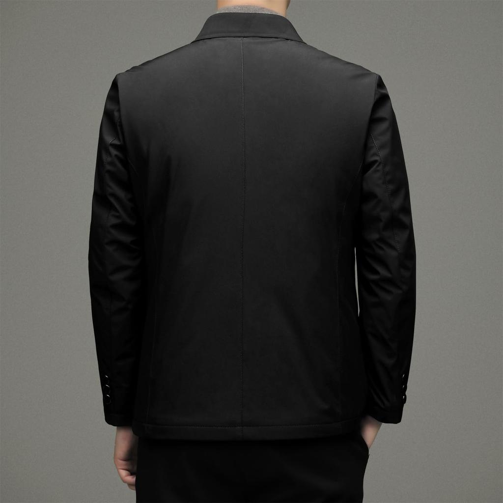 FJSSLHXK Collared Down Business Single Suitable for Senior Men's Jacket, Outerwear, Fold-Over Collar, Button, Men, Commuting, Autumn/Winter, Black,