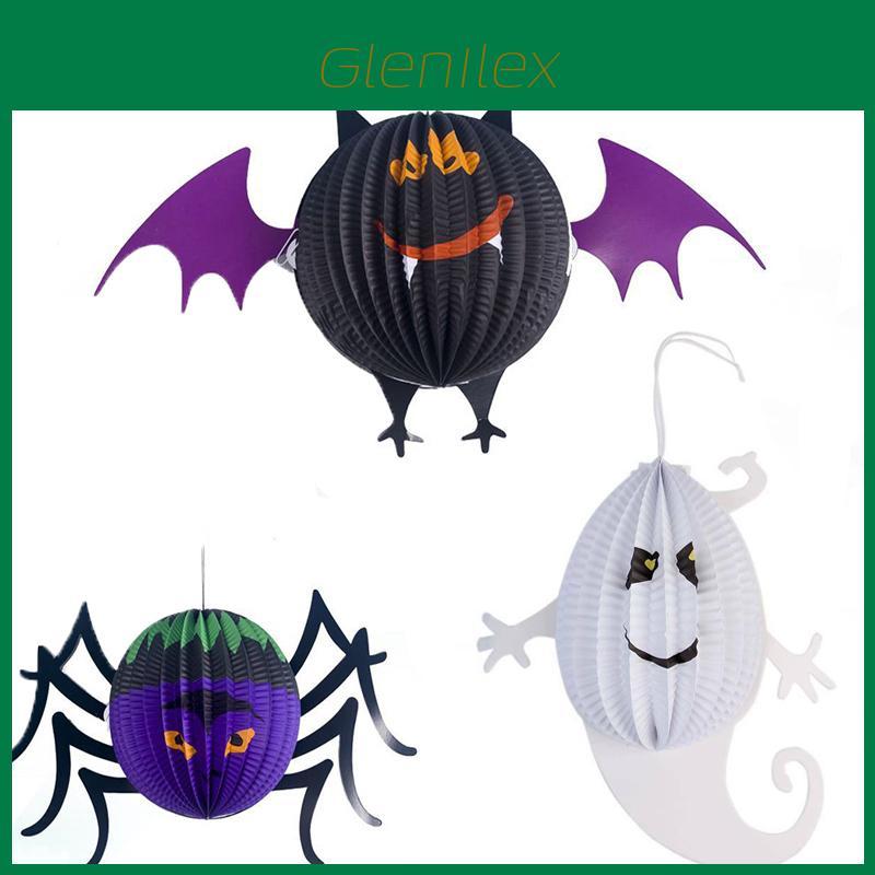 Unique Halloween Paper Lantern Pendant With Creative 3d Spider Bat And Ghost Elements