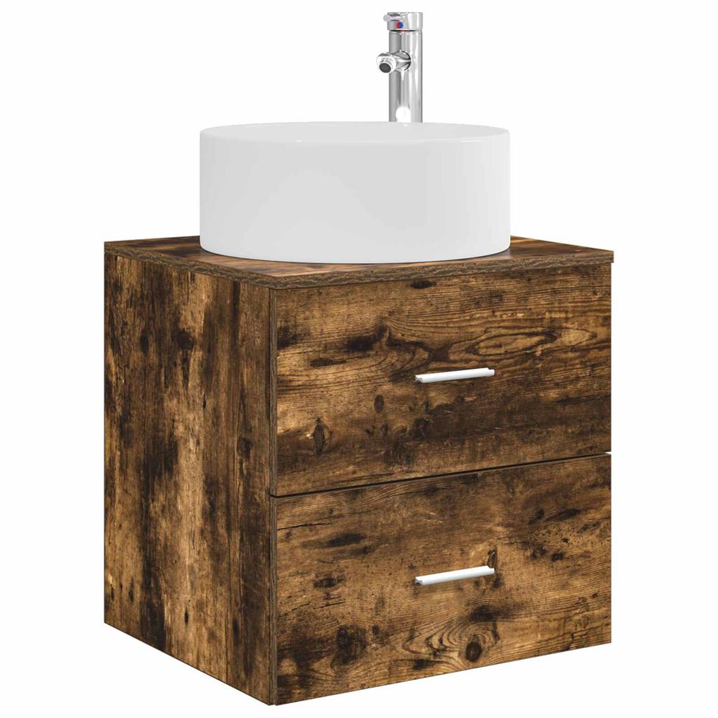 Bathroom Furniture Set 3 pcs Smoked Oak 129 x 44.5 x 80 cm