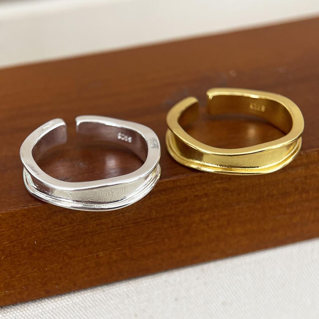 BF CLUB 925 Sterling Rings for Women Simple Geometric Handmade Irregular Retro Gold Narrow Ring Allergy For Birthday Gift
