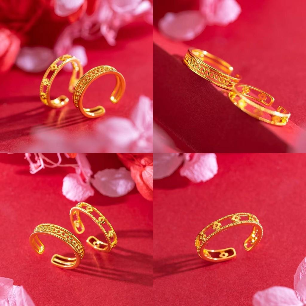Gorgeous Brass Gold Plated Open Ring Featuring Four Leaf Clover Interlocking Design For Women