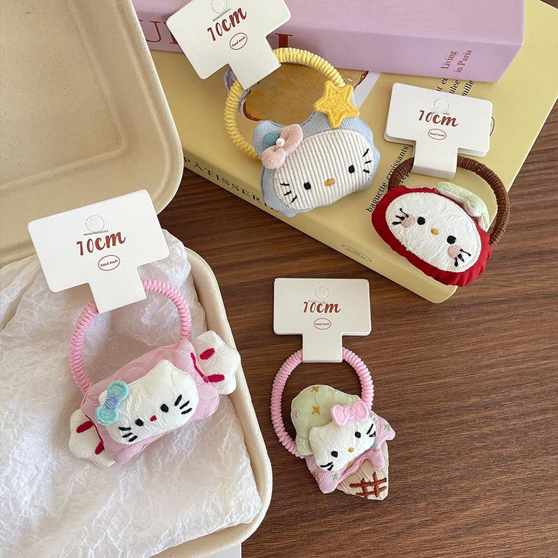 Korean Style Cute Cat Hair Tie for Girls - Handmade Fabric Student Hair Rope