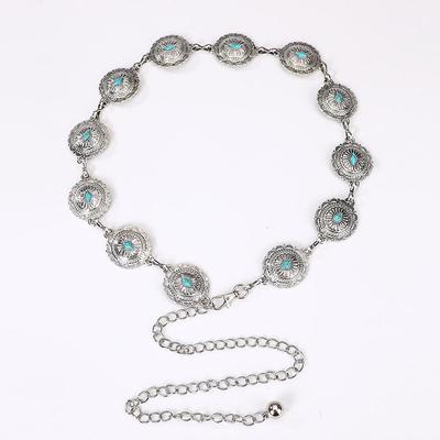 New Carved Retro Metal Women's Waist Chain Ancient Silver Bronze Western Style Embossed Alloy