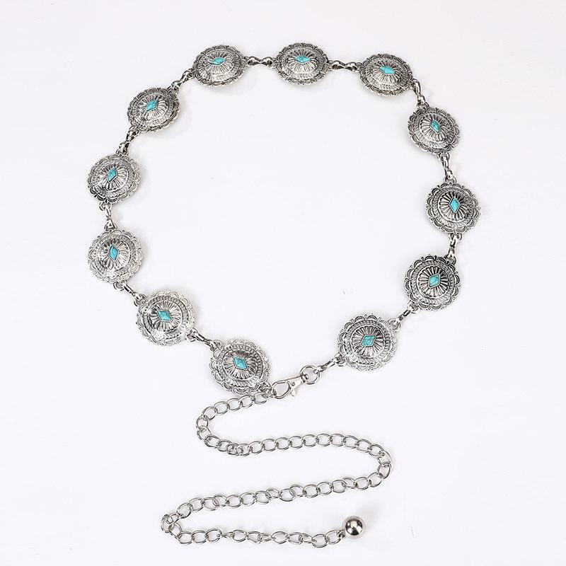 New Carved Retro Metal Women's Waist Chain Ancient Silver Bronze Western Style Embossed Alloy