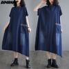 Dimanaf Plus Size 2024 Spring Summer Women Denim Dress Casual Vintage Loose Oversized Long Dress Irregular