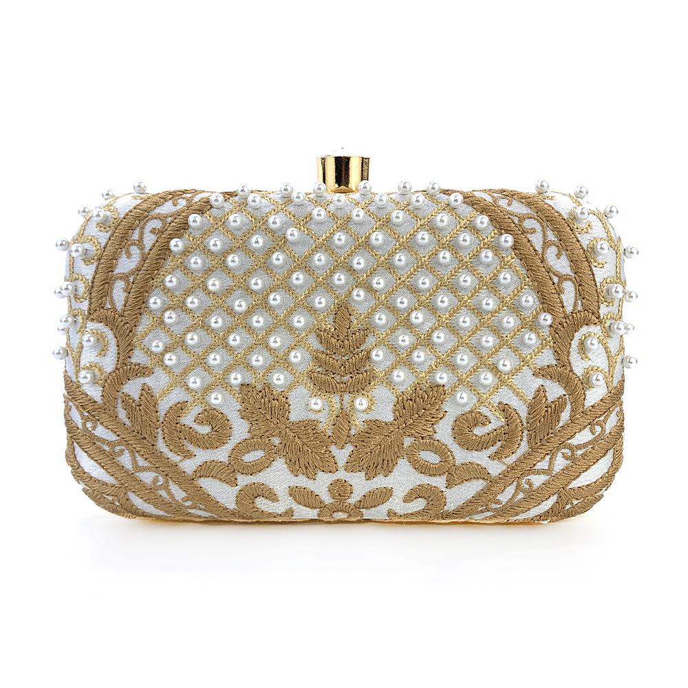 Embroidery Pearl Evening Bag Clutch Women Bags 8 Colors Lady Silver/Gold Shoulder Purses And Handbags Party Prom Clutch Purses 20cmX11.5cmX6cm