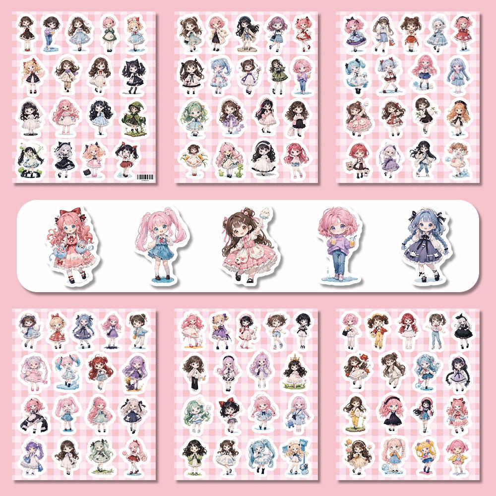 100 Cute Loli Girl Graffiti Stickers for Journals - Waterproof, Decorative, Cartoon-Style Stickers