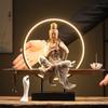 Backflow Incense Burner Ceramic Guan Yin Statue Zen Bodhisattva Figurine Waterfall Smoke Cone Home Office Desk Table Decor