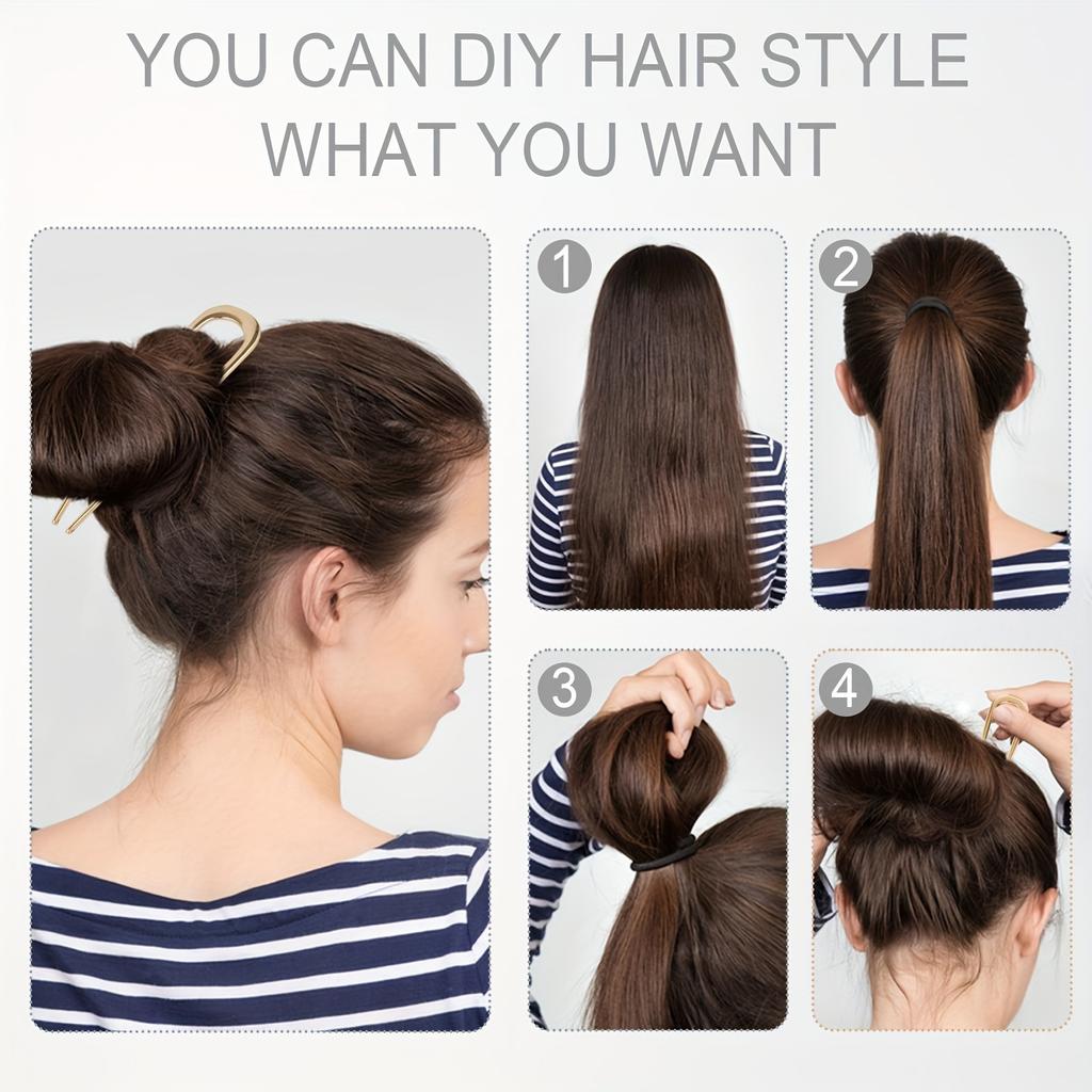 Elegant 2pcs U-Shaped Hair Pins for Women - Large Metal French Barrettes In Golden & Silvery, Ideal for Thick & Long Hair