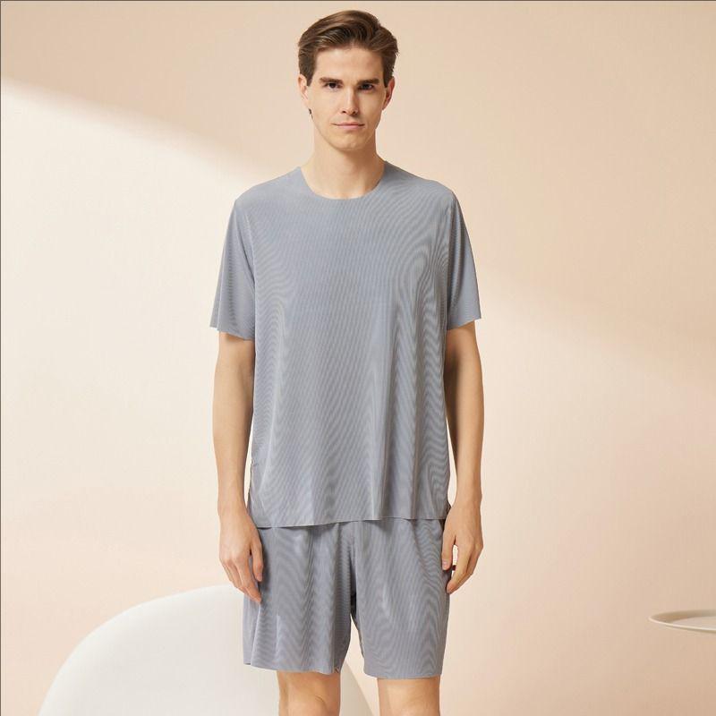 Modal Men's Ice Silk Summer Short-Sleeve Pajamas Set, 2025 New Teen Home Wear.