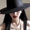New Retro Imitation Wool Hat for Women Solid Color Versatile French Top Hat British Large Brim Dome Concave Felt Hat
