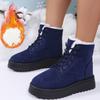 Women's Winter Chunky Platform Snow Boots Anti-Slip Comfortable Short Booties Shoes With Faux Fur Lining for Women Lace-Up Faux Suede Warm Ankle Boots