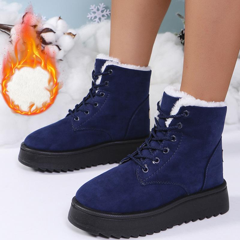 Women's Winter Chunky Platform Snow Boots Anti-Slip Comfortable Short Booties Shoes With Faux Fur Lining for Women Lace-Up Faux Suede Warm Ankle Boots