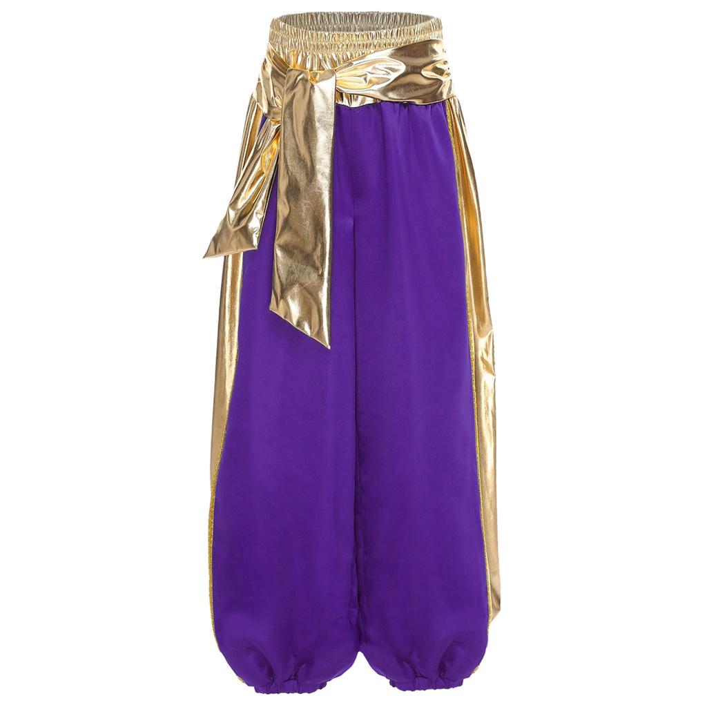 Jungen Arabischer Prinz Cosplay Kostüm Lockere Weste Metallisch Glänzend Patchwork Bloomers Haremshose Set