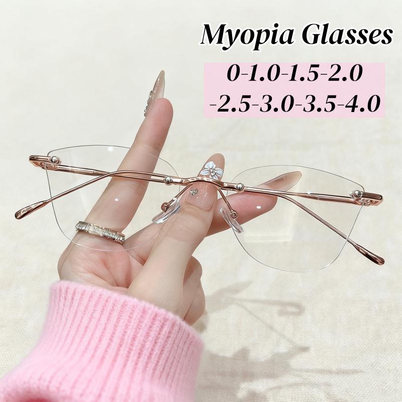 Trendy Rimless Women Myopia Glasses Classic Ultralight Short Sight Eyeglasses Fashion Blue Light Blocking Eyewear for Men