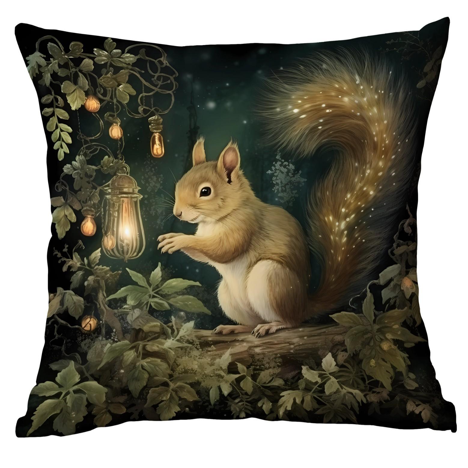 

Подушка «Ночной вид на Мечту о Новом Лесе» Милая наволочка с принтом белки и кролика Чехол для подушки 45 * 45Cm