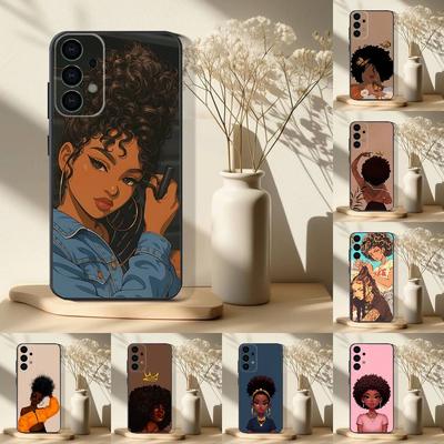 Coque de téléphone Fille Noire A-Afro Pour Samsung S 25,24,23,22,30,21,10,9,Ultra,Plus,Lite,FE,4,5G Coque Souple Noire