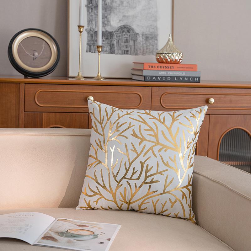 Pack of 2 Throw Pillow Covers 18x18 Inch for Couch Bed Sofa,Throw Pillow Covers with Gold Leaves Feather, Modern Bedroom Living Room Home Decor