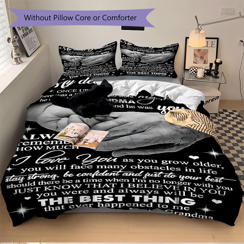 3PCs Grandma Love Design Cover Set, Breathable Fabric(1 Duvet Cover + 2 Pillowcases) (Without Quilt) yy250911194