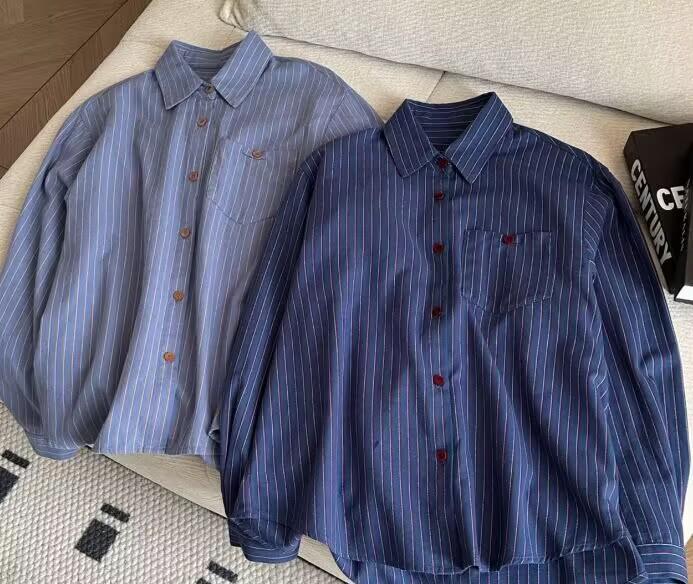 Women's 2026 Spring Slimming Korean Striped Polo Collar Long Sleeve Shirt