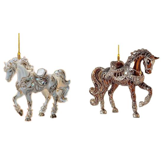 1/2/3/4/5/6/7/8/10/12/15/20/25 Pcs Horse Ornaments For Christmas Tree Metallic Rhinestones Horse