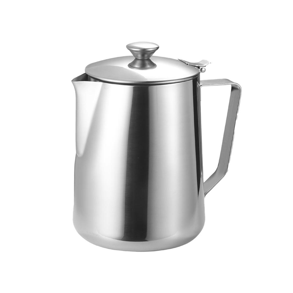 Thick and Comfortable Handle Stainless Steel Milk Frothing Pitcher with Lid