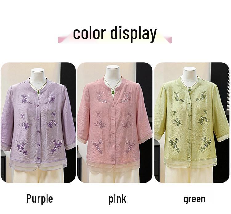 Elegant Summer Cotton-Linen Suit: Short-Sleeved Top for Women in Their Fifties, Chinese Style