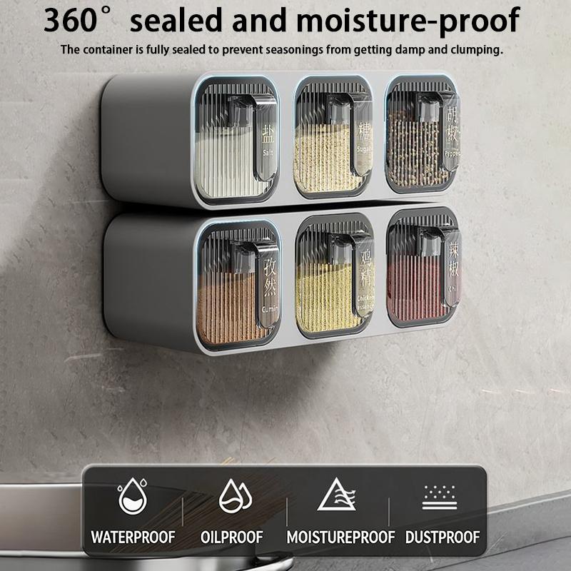 Ensemble Boîte à Épices Intégrée Murale Articles de Cuisine Maison Support Pot à Sel Assaisonnement Anti-Humidité
