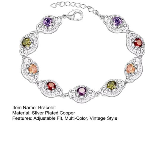 Women Vintage Bracelet Multi-Color Cubic Zirconia Bracelet Elegant Retro Bracelet Jewelry Gift for Wife Girlfriend