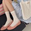 Women's Korean Cable Knit Seamless Puffy Socks, Thin Ballet Style, Mid-Calf Cotton, Spring/Summer 2026
