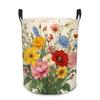 [Vintage Floral Laundry Basket] 1pc Vintage Colorful Floral Laundry Basket, Watercolor Wild Flowers Foldable Storage Bin with Handles, Round Laundry H