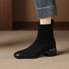 Krazing Pot Sheepskin Flock Winter Square Toe Chunky Heels Chelsea Fashion Boots Women Zip Patch Work Women Ankle Boots