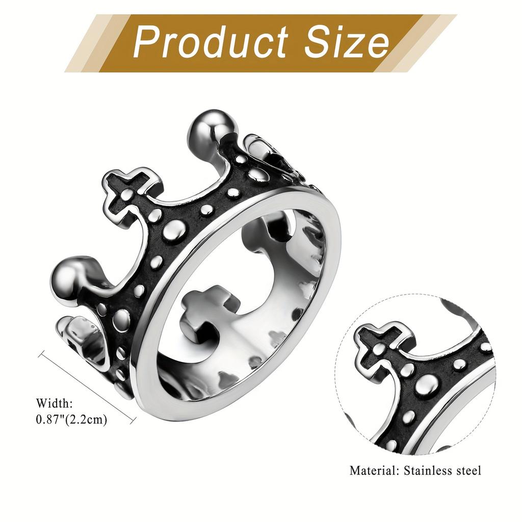 Vintage Royal King Crown Design Stainless Steel Men's Women's Unisex Ring Wedding Band Size 6-12