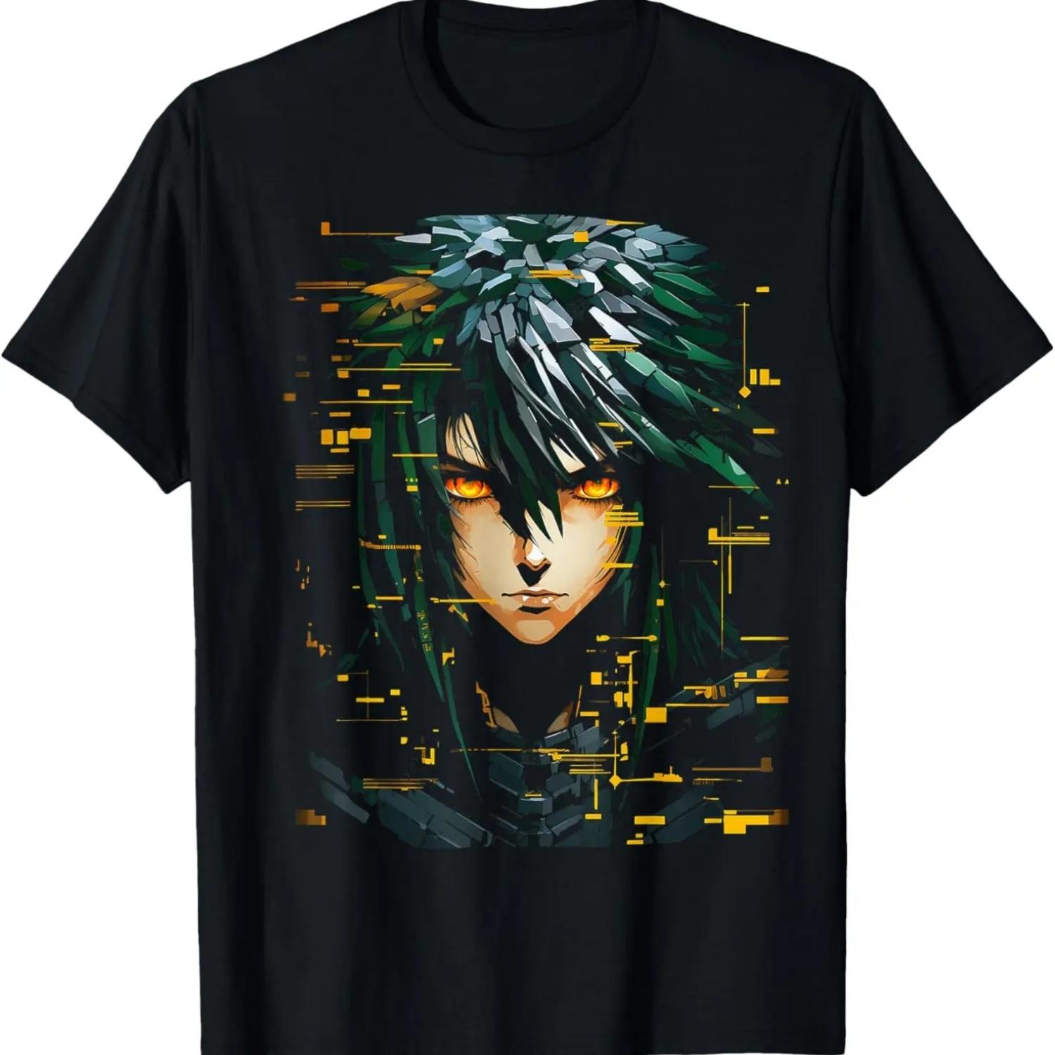 Anime Men Pixel Art Graphic Fantasy Anime T-Shirt S чёрный