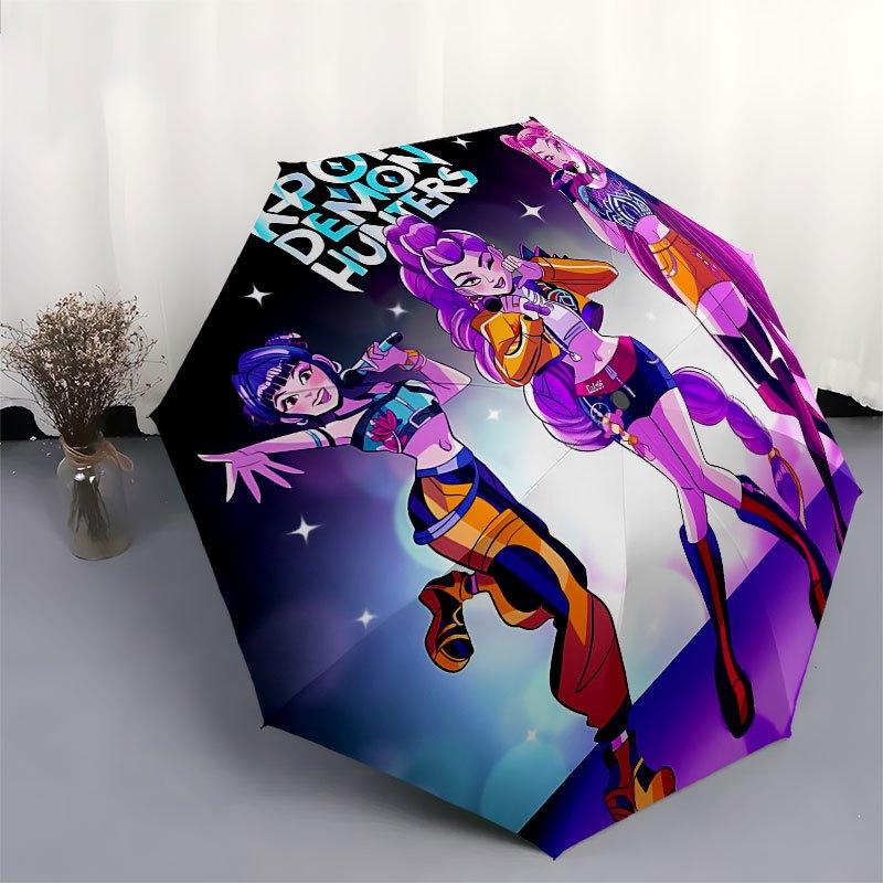 1 Stück K-POP Jäger X Automatischer Öffnungs-/Schließschirm mit praktischem Dreifachdesign, 8 Eisenrippen - für den täglichen Gebrauch im Freien, Reisen A42