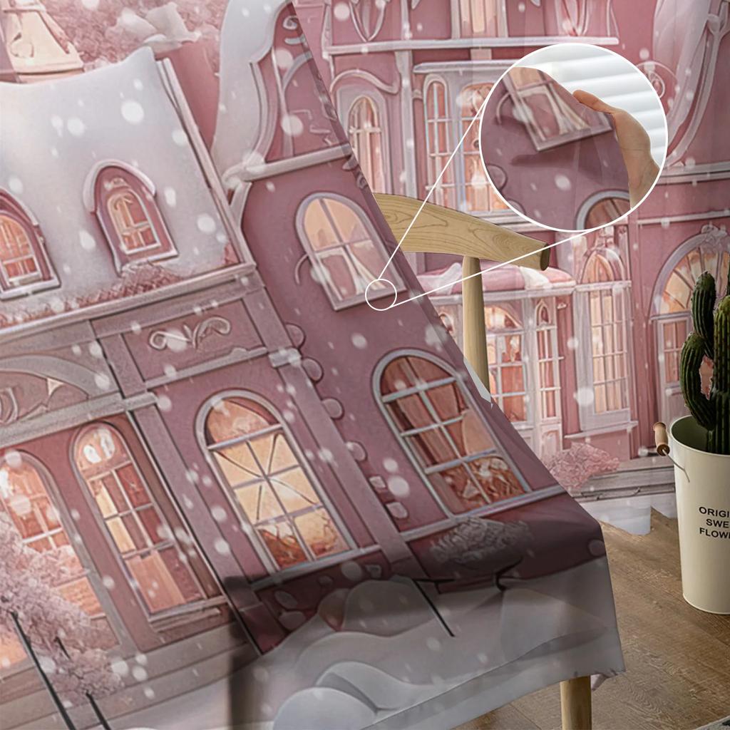 Christmas Snowman Snow Scene Pink House Sheer Curtains for Living Room Decoration Window Curtains Kitchen Tulle Voile Curtains