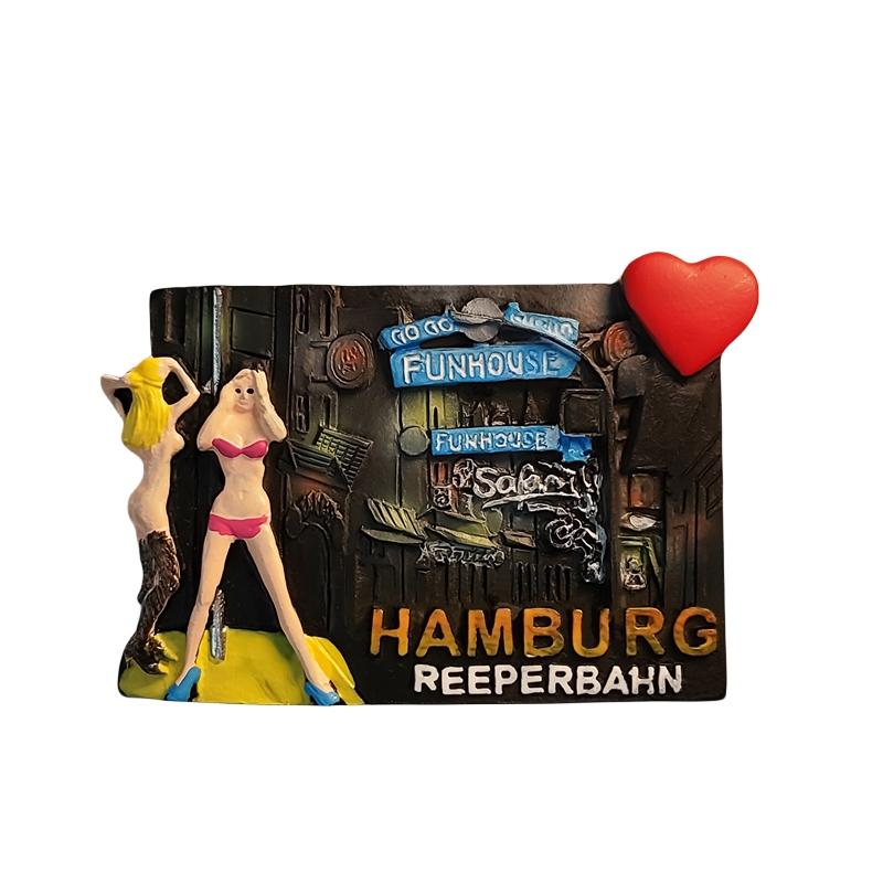 Germany hamburg Reeperbahn 3D Stereoscopic Tourism souvenirs Resin painting Decoration home Refrigerator magnets