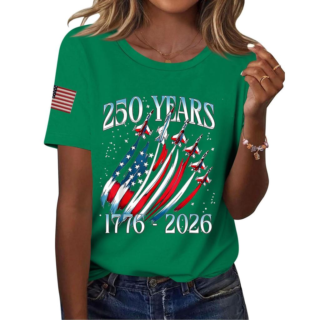 Women's Fashion Casual Printed Short Sleeve Round Neck Pullover Tops