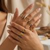 7Pc Abstract Geometric Heart Ring Set for Women Stainless Steel Dual Tone Minimalist Everyday Mix Match Chunky Finger Jewelry