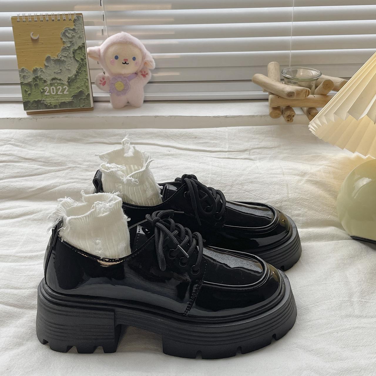 

Черные туфли на платформе из кожи, женские мокасины в британском стиле, студенческие туфли Мэри Джейн на шнуровке 40