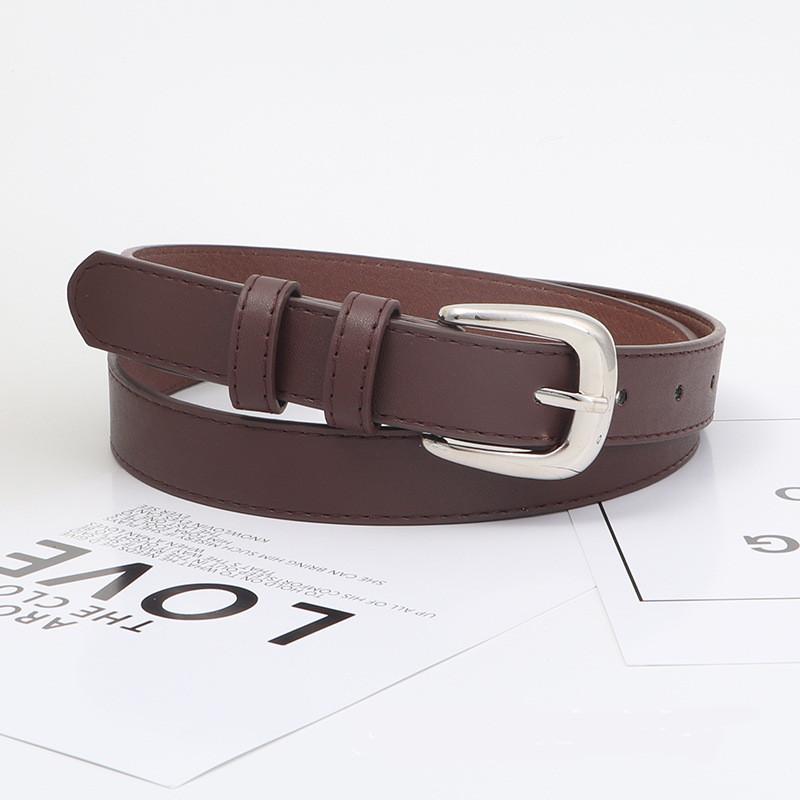 Needle Womens Silver Buckle Slim Belt Premium Minimalist Accessory Versatile