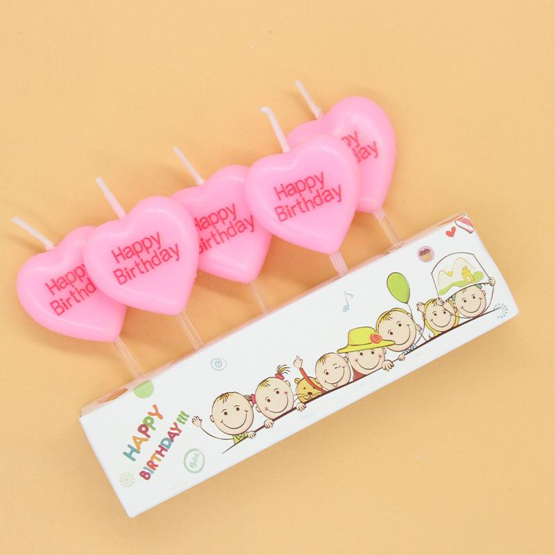 New Cute 5-pack Heart-shaped Letters Happy Birthday Candles Valentine's Day Pink Small Love Candles