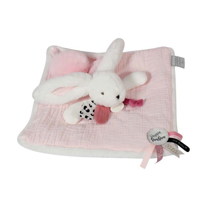 Doudou et Compagnie - Doudou Lapin -25 cm - Blanc/Rose